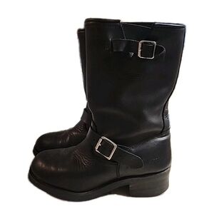 Vtg Mens 10.5 Boots Engineer Motorcycle Black Oil Tanned Leather Water Proof